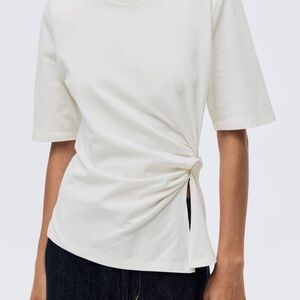 H&M Cream Short Sleeve Top with Side Knot